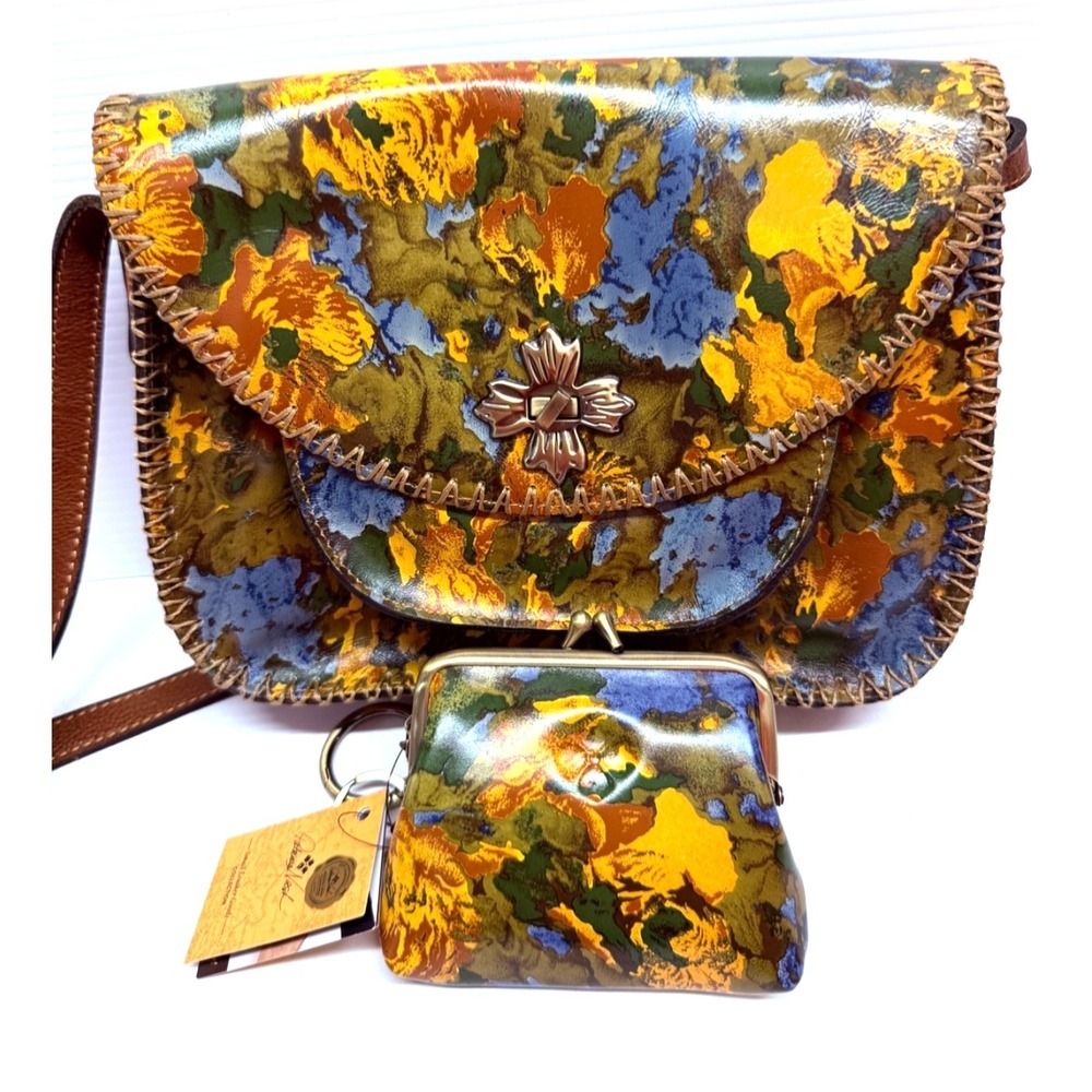 Patricia Nash Beaumont Leather Flap Crossbody Bag PURSE WILDFLOWER w/ COIN PURSE